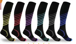 Calcetines de presión de seda de nailon para mujer, medias deportivas de compresión Multicolor, para correr, Hockey, baloncesto, hasta la rodilla