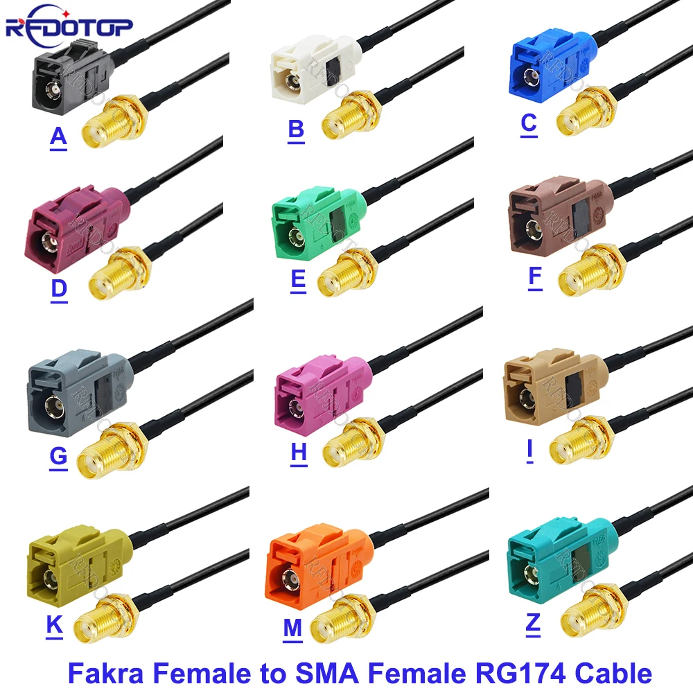 1Pcs Fakra Code A/B/C/D/E/F/G/H/I/K/M/Z to SMA Female Connector RG174 RF Coaxial Cable for Car GPS Navigation Antenna Extension