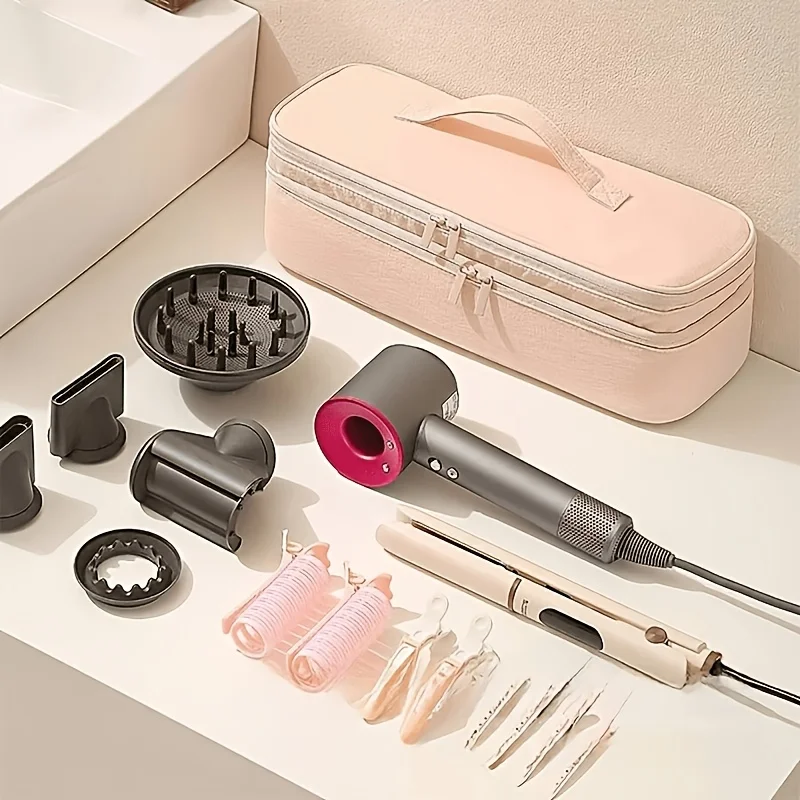 Double Layer Hair Dryer Storage Bag, Narrow Long Blow Dryer Case, Curling Iron Flat Iron Pouch, Portable Toiletry Sample Tote