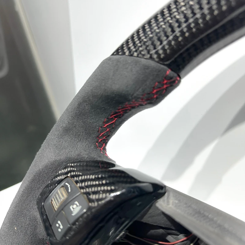 Sports Racing Steering Wheel Black Carbon Fiber Red Stitching Red Center Line Custom Steering Wheel Suitable for Opel Astra K H