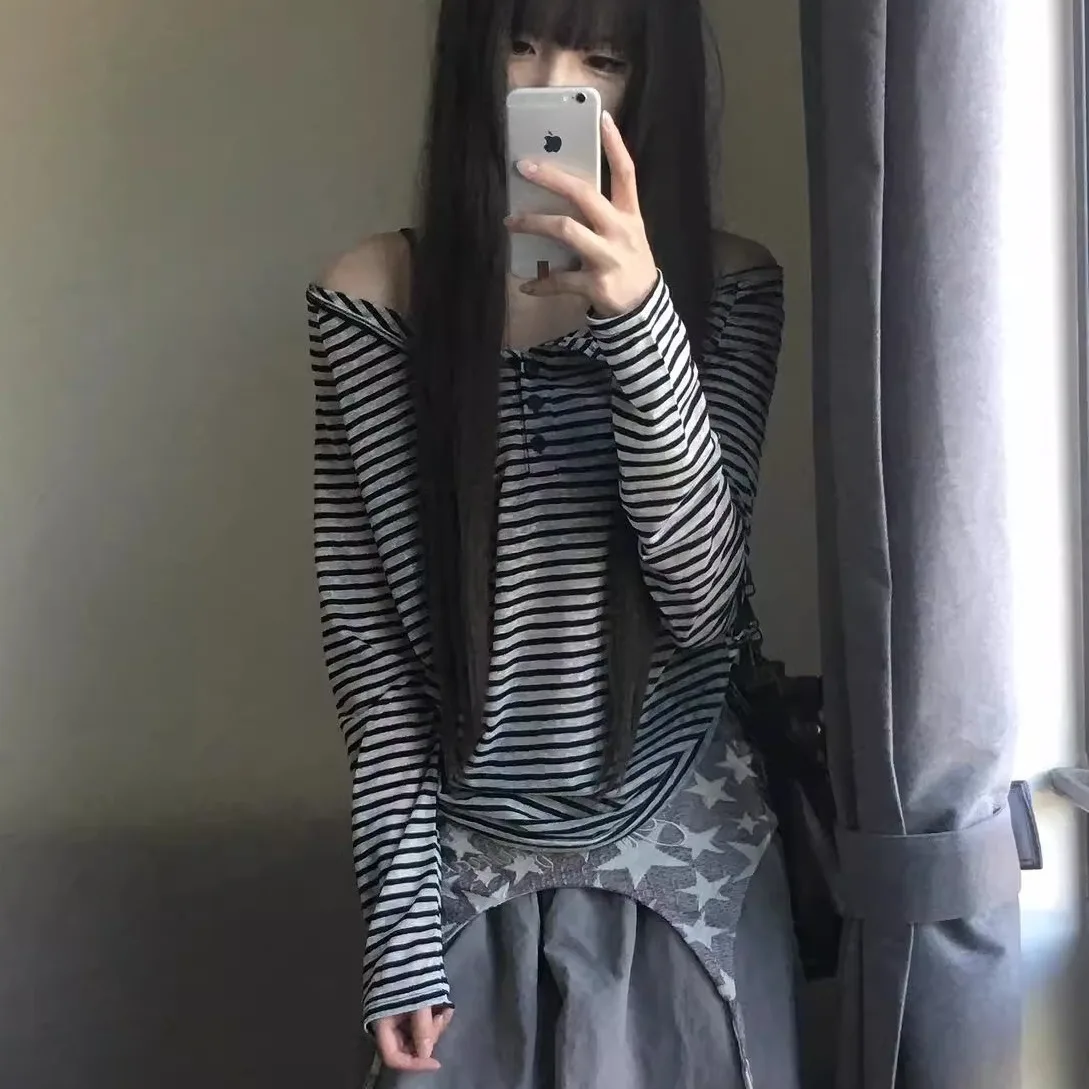 

Футболки с длинным рукавом, женские красные топы с рюшами в стиле панк, облегающие удобные хлопковые дышащие готические зимние повседневные праздничные повседневные стильные футболки