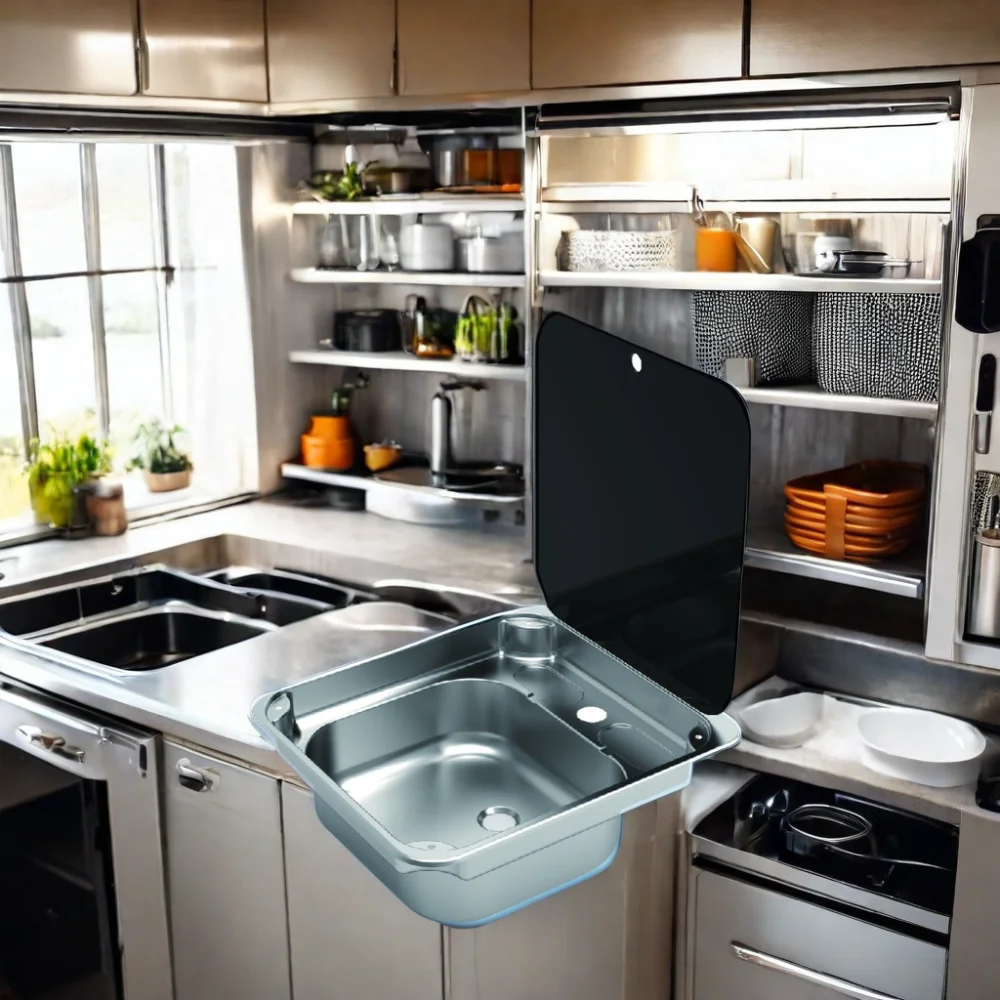 

RV CARAVAN KITCHEN SINK MINI SIZE Tempered Glass Cover Camper Parts RV Accessories Kitchen Caravan Sink GR-586B
