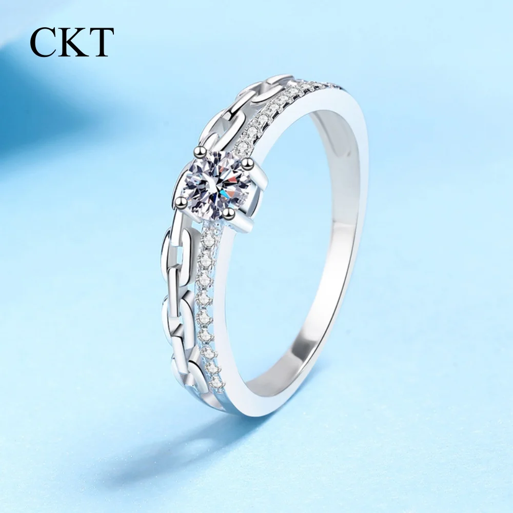 CKT Chain Double Layer Ring Women's 0.39CT Moissanite PT950 Platinum Double-layer Stacking Minimalist Daily Streetwear Style
