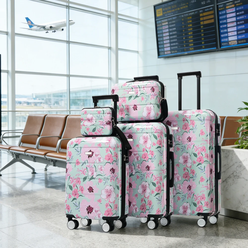 

New Model PC 5PCS Luggage Sets Hardside Lightweight Durable Suitcase with Lock Spinner Wheels 20/24/28/8/14 Inch Travel Luggage
