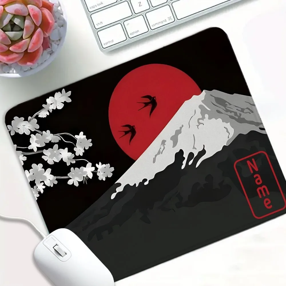 [2D Flat] 1pc Custom Personalized Name Mouse Pad Oriental Art Fuji Mountain White Cherry Blossom Swallow Multi Sizes Mouse Pad