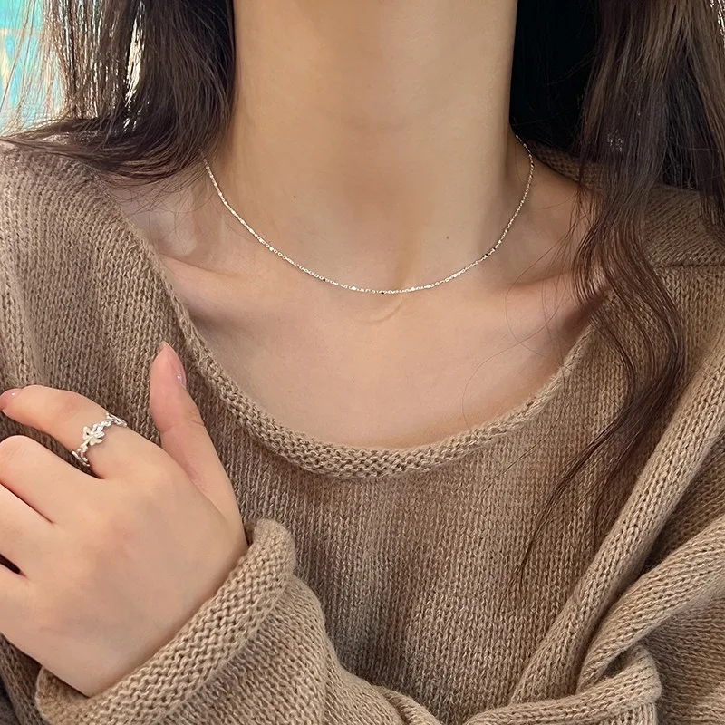 

Квадратное ожерелье с подвеской из полированного серебра, минималистичный современный уникальный дизайн, универсальная регулируемая цепочка на ключицу для женщин