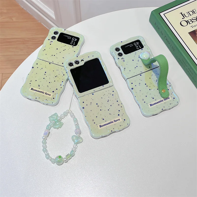 Casing ponsel tinta Mint hijau bintik untuk Samsung Galaxy Flip 4 3 penutup keras untuk ZFlip3 Zflip4 Zflip5 braket cangkang Solid