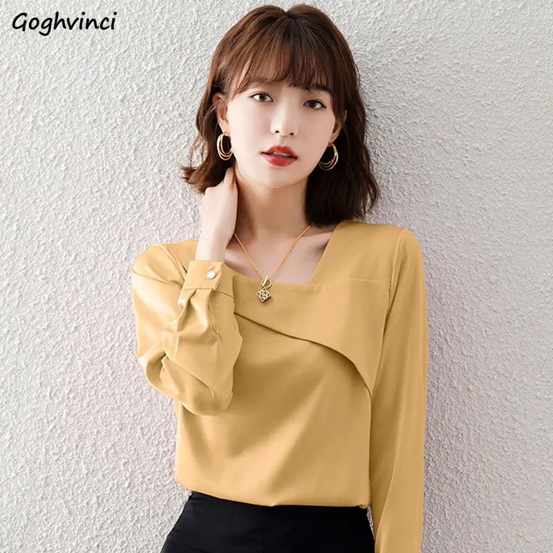 Blouses Women Solid Simple Asymmetrical Special Charming All-match Autumn Minimalist Korean Style Basics Leisure Fashion Comfort