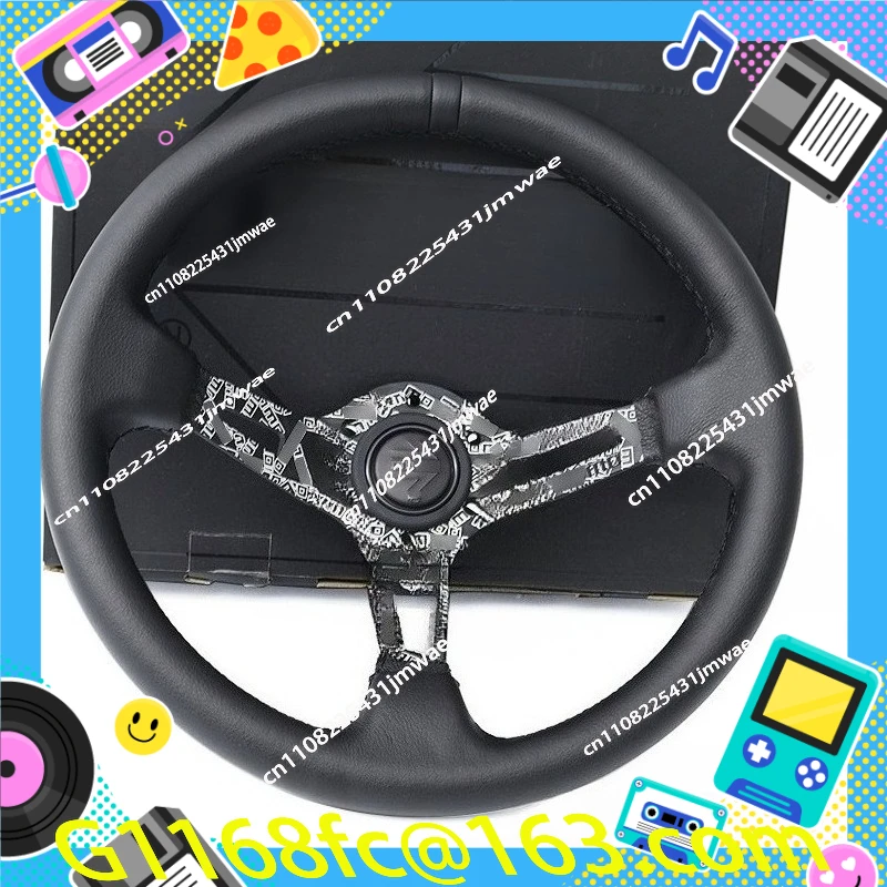 Leather Large Concave Graffiti Random Pattern Competitive Racing Car 13 Inch New Modified Steering Wheel