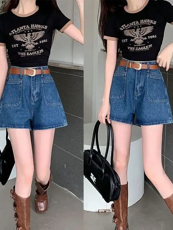 

Spring 2026 High Waist Denim Shorts Women's Fashionable American Style Slimming Wide Leg Hot Pants Small Size Loose Fit