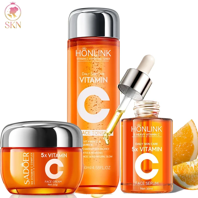 Vitamin C Skincare Travel Skincare Toner+ Serum+Face Cream Moisturizing Brightening Hydrating Facial Serum Face Care Set Vitamin C Skincare Travel Skincare Toner+ Serum+Face Cream Moisturizing Brightening Hydrating Facial Serum Face Care Set