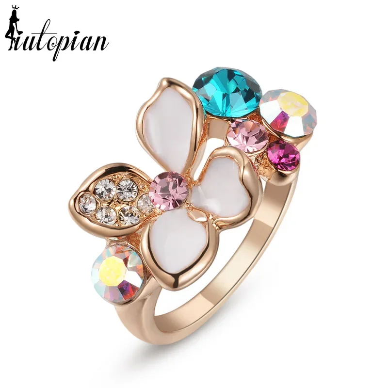Italina Элегантные кольца в виде цветка для женщин с австрийским кристаллом Stellux # RG95842