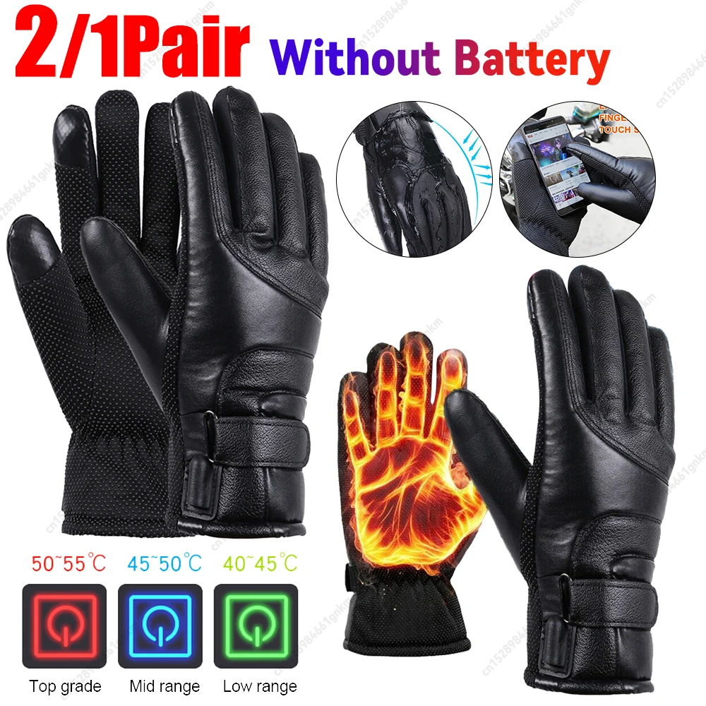 

Мотоциклетные перчатки с подогревом, мужские три уровня регулировки температуры, кожаные водонепроницаемые теплые перчатки с сенсорным экраном, спорт на открытом воздухе