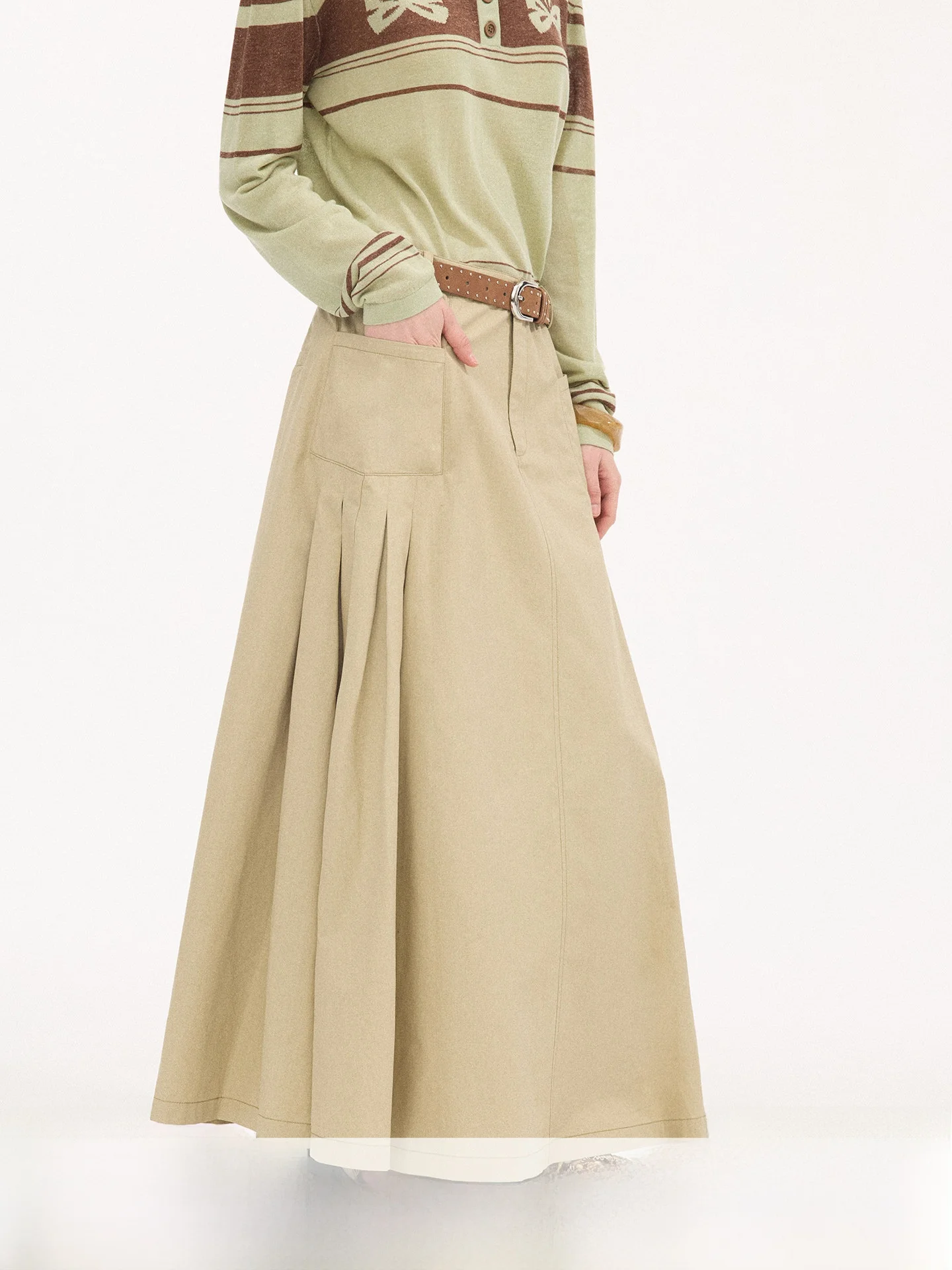 Elegant Long Folded Pocket Skirt Women's mid Waist A-Line Skirt Summer 2026 DIDDI MODA Premium Quality Half Body Skirt