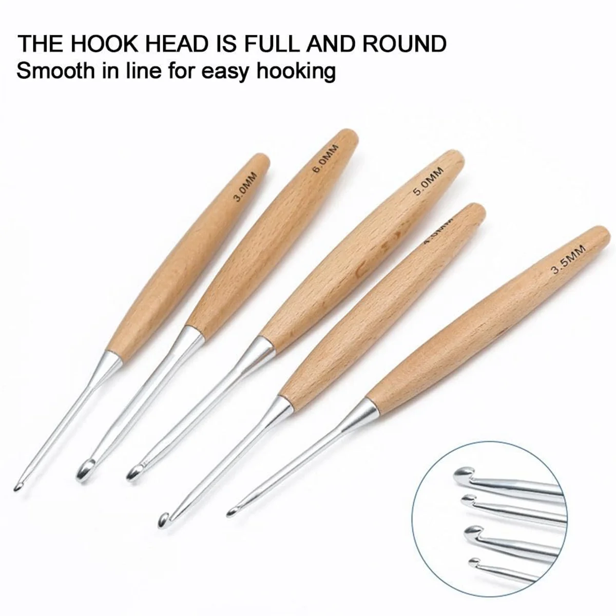 ABFKW 11Pcs Crochet Hooks 3.0mm-12mm, Crochet Hooks with Wooden Handle, Single Head Crocheting Knitting Hooks, Crochet Needles