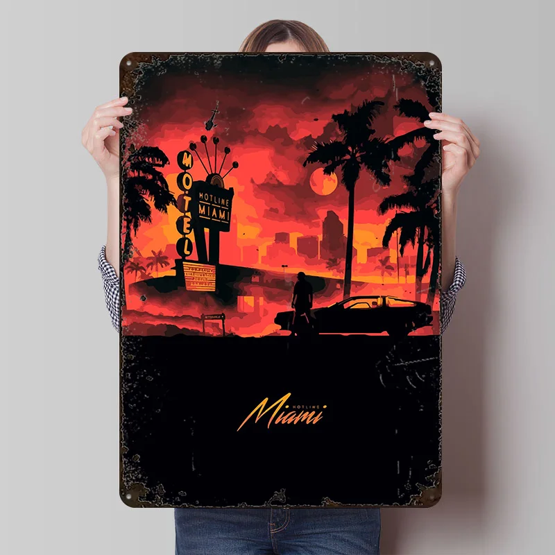 Hotline Miami Printed Poster Customized Wall Art Retro Vintage Metal Tin Signs for Home Room Accessories Decoration Garage House