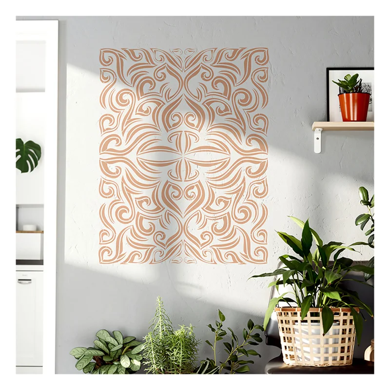 

Большой симметричный трафарет с этническим тотемом для росписи стен, на заказ, декоративный шаблон для мебели, многоразовые трафареты для покраски