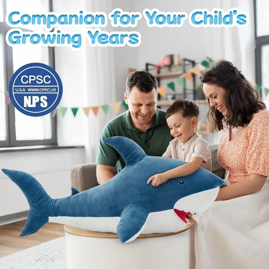 39 Zoll riesiges blaues gefülltes Hai-Plüschtier für und Freundin, weiches Kissen, Geschenk mit niedlichem Design