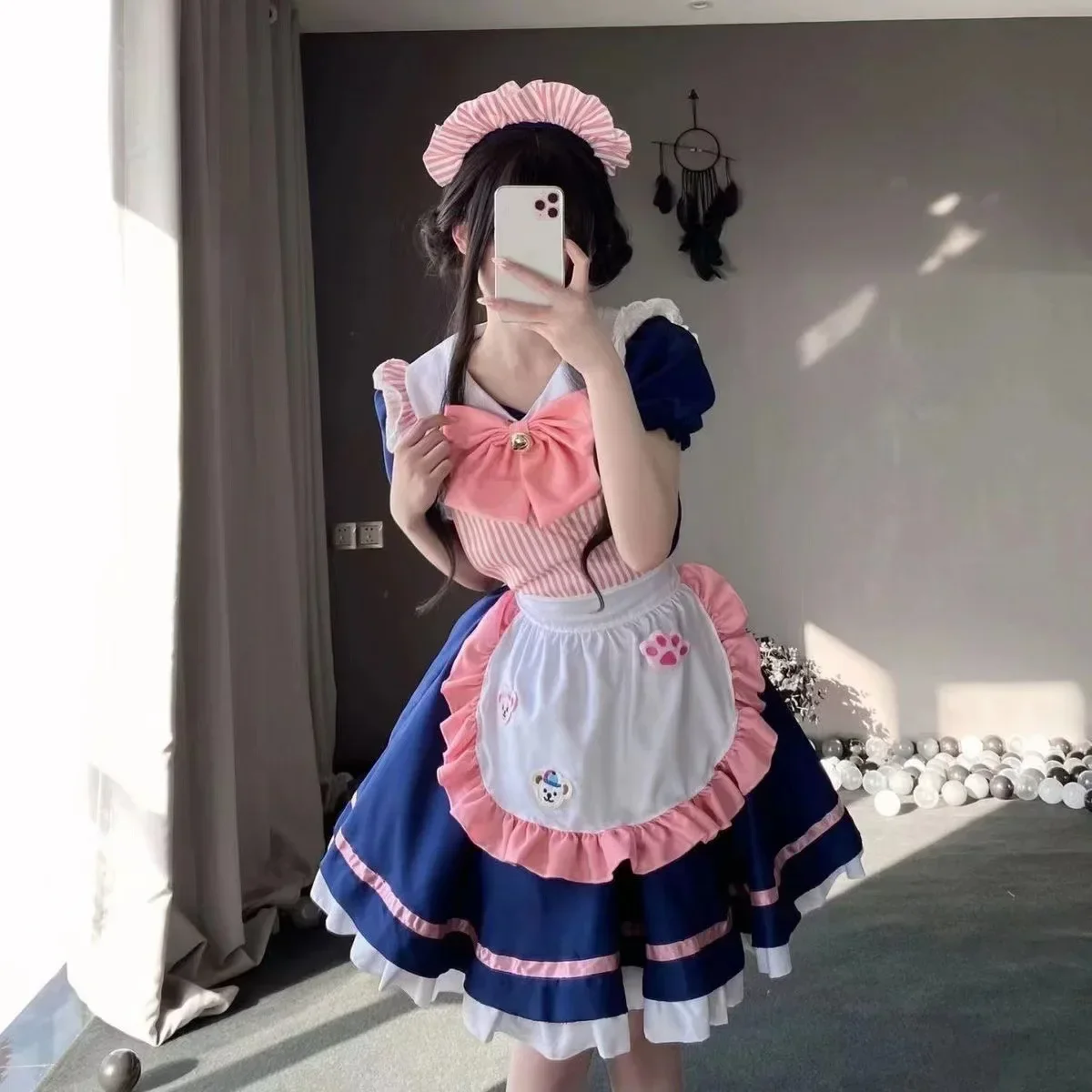 Bonito vestido de empregada plus size vestido de empregada dois yuan lolita cosplay traje sexy conjunto de palco preto lolita vestido doce lolita