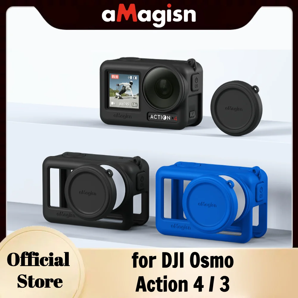 aMagisn Silicone Sleeve + Lens Cap,with Lanyard,Durable Protection Cover Non-Slip Protective Case for DJI Osmo Action 4 / 3