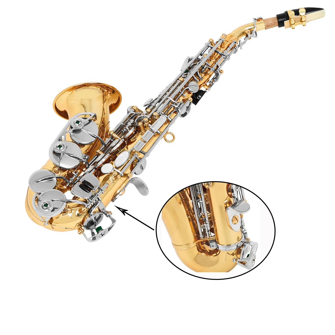 SLADE Soprano Sax Small Bend Bb Brass Body Engraved White Shell Keys Gold Silver Keys Soprano Saxophone Set