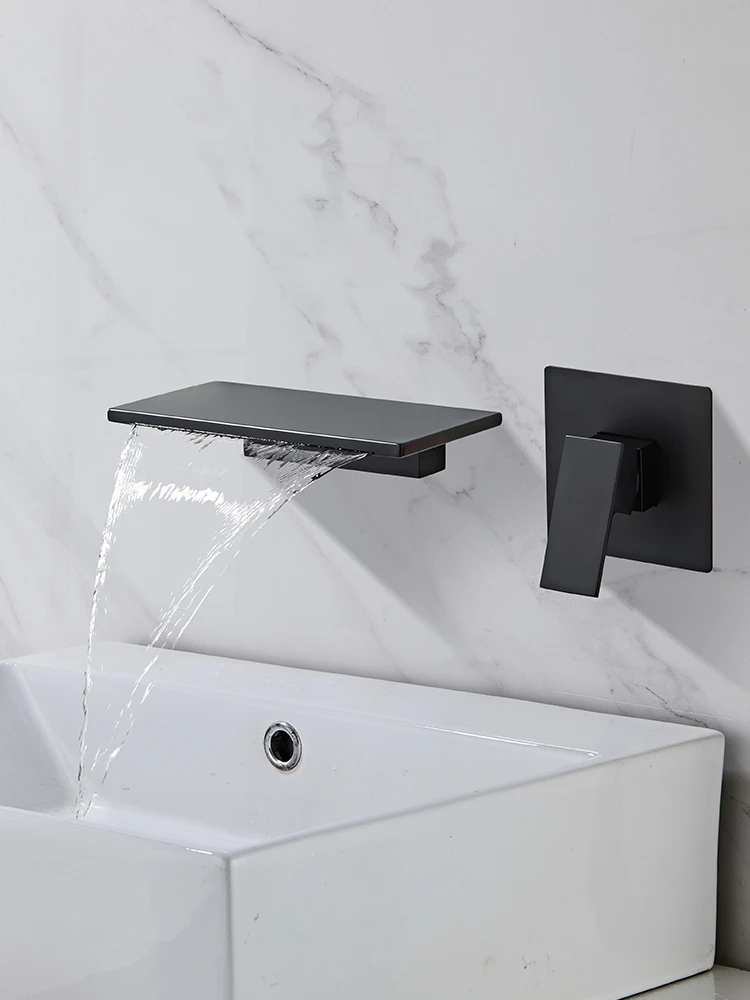 Hot melt pre-embedded concealed waterfall washbasin faucet cold and hot hidden embedded in the wall, washbasin faucet.