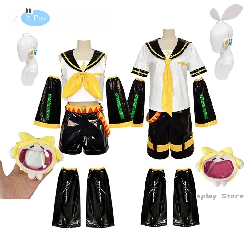 Fantasia de Cosplay de Kagamine Len e Rin, Uniforme com Mangas e Leggings, Headwear para Comic Con, Roupas