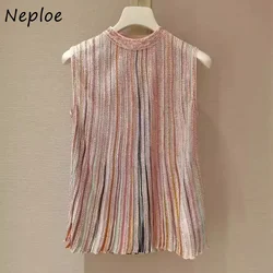 Neploe Harajuku Sweet o-collo t-Shirt rosa Summer E-Girl maglietta a righe senza maniche Gothic Streetwear Slim Fit top donna