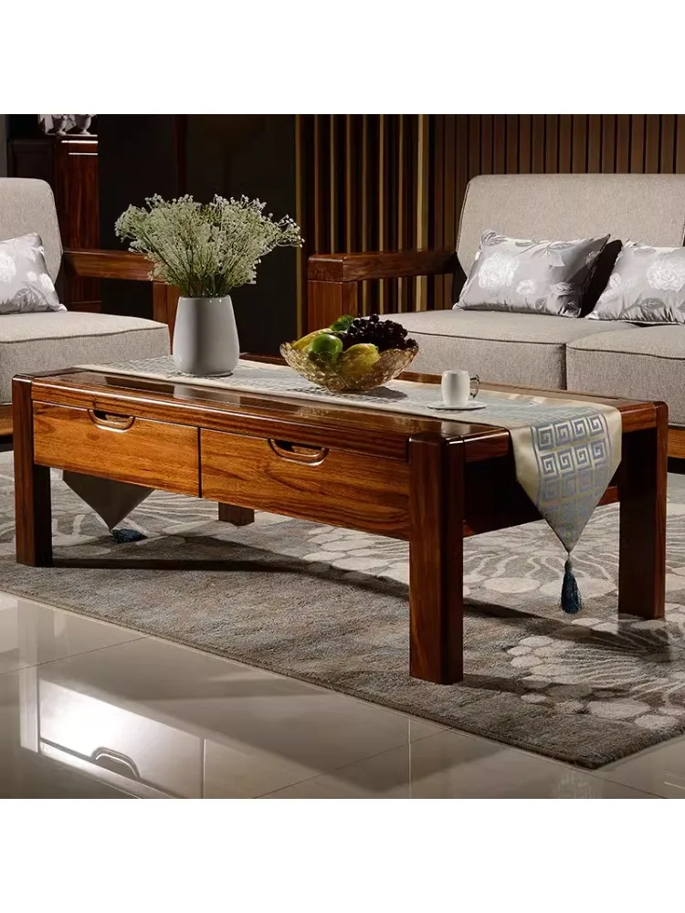 Mesa de centro de madeira maciça estilo chinês, mesa de centro retangular de madeira, mesa de chá para sala de estar