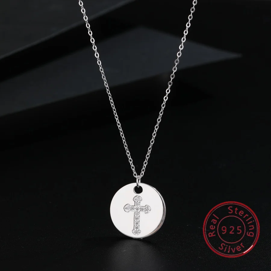 

Круглое ожерелье из стерлингового серебра с подвеской в виде креста, ожерелье с крестом, хит продаж, модные украшения в Европе и Америке