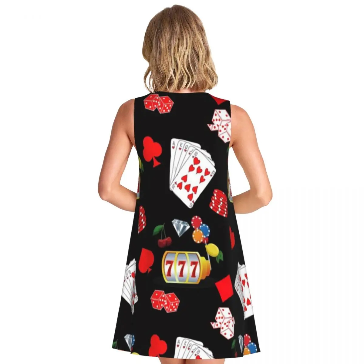 Casino Gambling Poker Pattern Women's Sleeveless Autumn Wear Maxi Dress Pastoral Postpartum Dress
