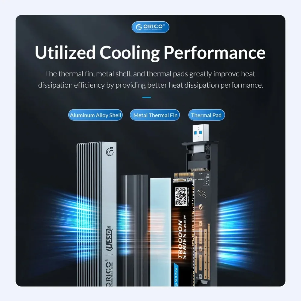 ORICO M.2 NVME SSD 케이스 외부 M.2하드 드라이브 케이스 Type-C 10Gbps 듀얼 프로토콜 NVME NGFF SATA 인클로저(노트북 및 전화용)