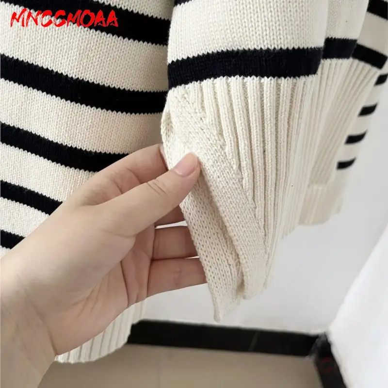 MNCCMOAA 2023 High Quality Women Fashion Round Neck Striped Knitted Sweater Female Causal Long Sleeve Tops Pullover