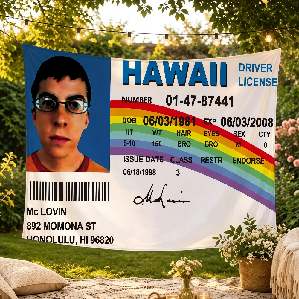 McLovin ID Creativity flag Advertising Banner for Camping Decoration Outdoor & Garage Wall Hanging Decorations