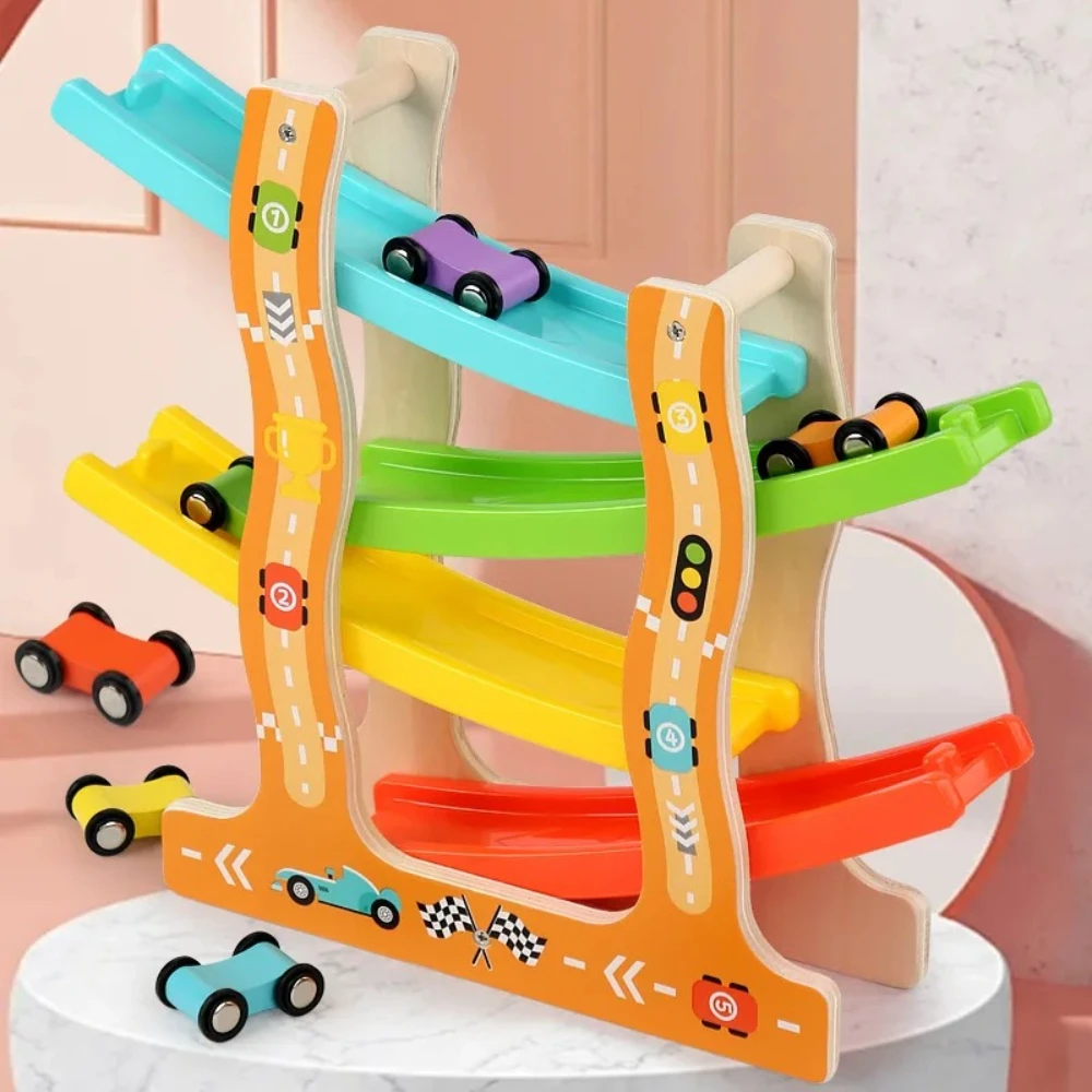 Wooden Gliders Montessori Inertia Four-layer Track Car Toys Animal and Traffic Theme Early Educational Toys Christmas Gift
