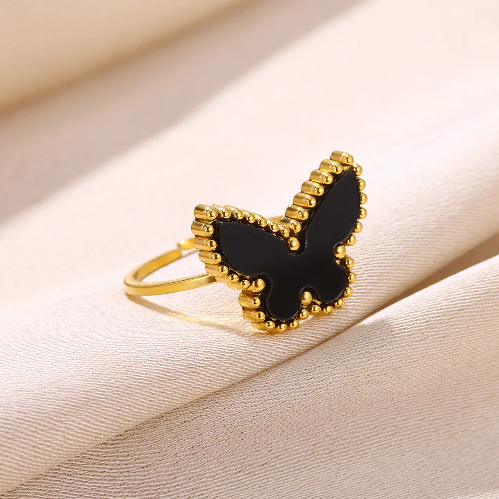 Stainless Steel Jewelry Cute Butterfly Acrylic Rings For Women 18 K Gold Color Romance Minimalism Open Finge Ring 2024 New In