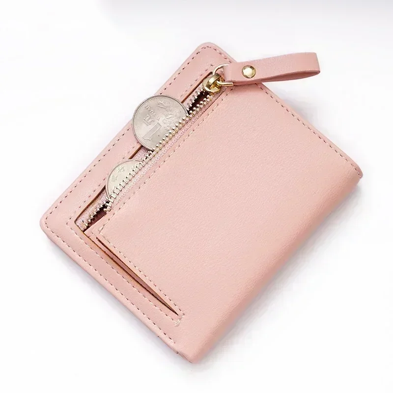 Thin Style Women Wallets Zipper Coin Bag in Back Blue Soft Leather Ladies Card Holder Slim Purse Female Wallet Mini Short 2024