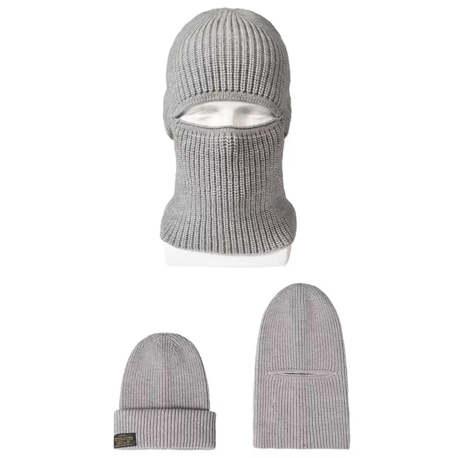 2 in 1 Face Mask Hat Winter Warm Knitted Bonnet Outdoor Men Women Windproof Headgear Hood Tactical Coldproof Balaclava Snow Caps