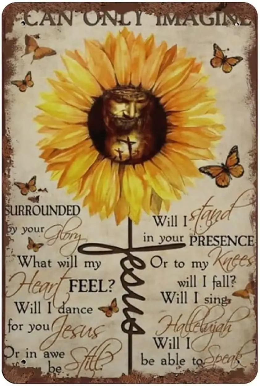 Youpinnong Vintage Sunflowers Metal Sign Can Only Imagine Butterflies Art Decor Vintage Chic Poster Plaque For Home Bedroom Kitc