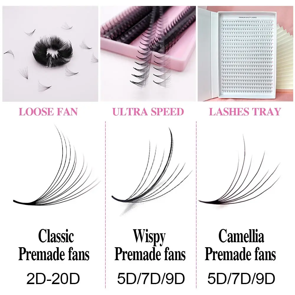 1000Fans Mix Thin Root Narrow Pointy Base Premade Fans Eyelash Extension 5D 6D 8D 10D Narrow Volume Fan Promade Ready Fan Lashes