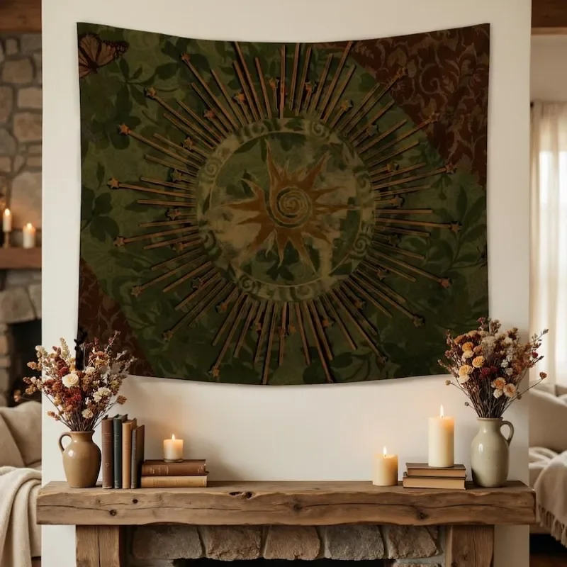 Vintage Boho Mandala Tapestry Polyester Wall Hanging Retro Ethnic Floral Tapestry Bedroom Room Decoration