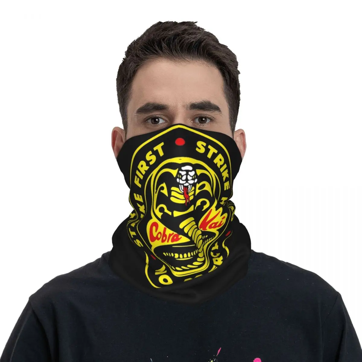 

Cobra Kai Strike First Strike Hard Merch Bandana Neck Gaiter Mask Scarf Summer Outdoor Sports Face Mask for Men Women Breathable