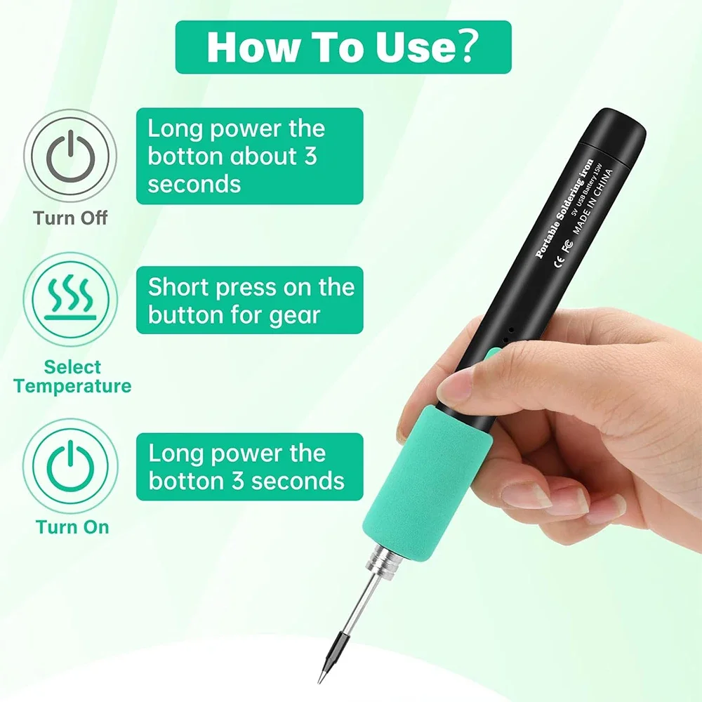 Kit Ujung Besi Solder Nirkabel Portabel 5V 15W Alat Solder Mini Kontrol Suhu Tiga Tingkat untuk Set Perbaikan Rumah DIY