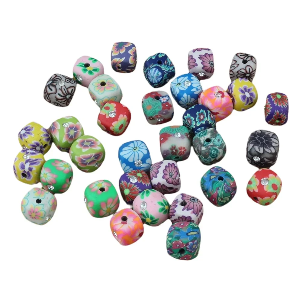 100Pcs Mixed Polymer Clay Fimo Clay Cube Inlay Crystal Spacer Beads For DIY Necklace Bracelet Earring Jewelry Making 11MM E-2