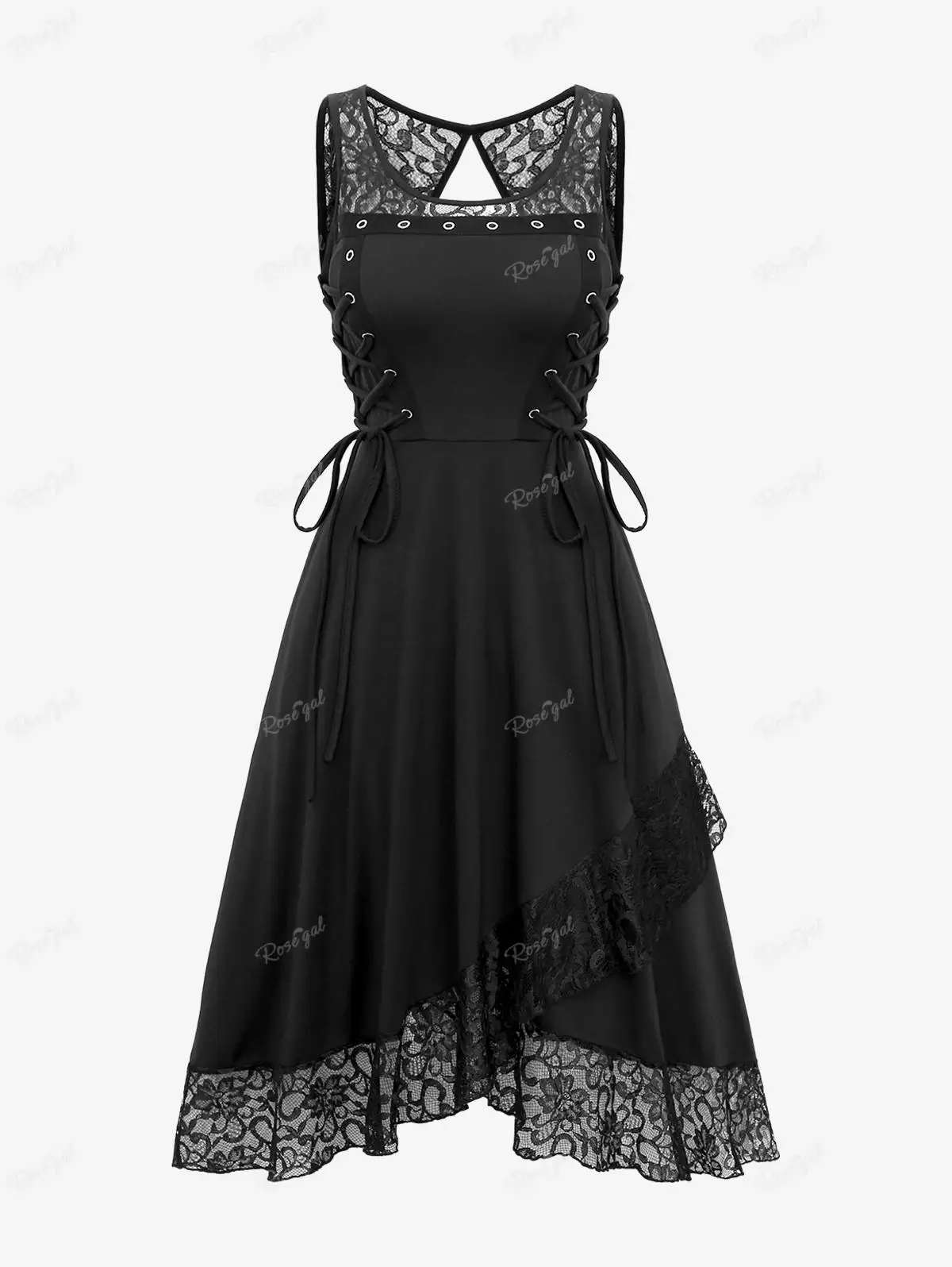 ROSEGAL-Gothic Floral Lace Dress for Women, Plus Size Dresses, Lace-up Dress, Black Party Evening Dress, Summer Rober, New