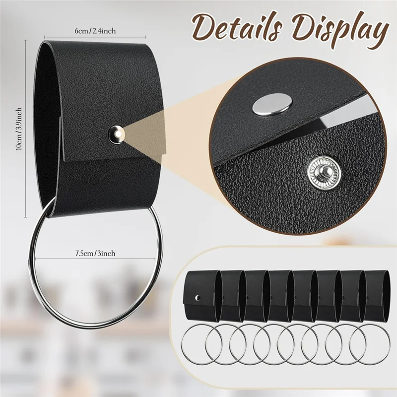 -A14E 8 قطعة حامل حلقة المناشف الجلدية والمعدنية للمطبخ حامل المناشف الأطباق مع حلقة باب الفرن شماعات هدايا للمنزل
