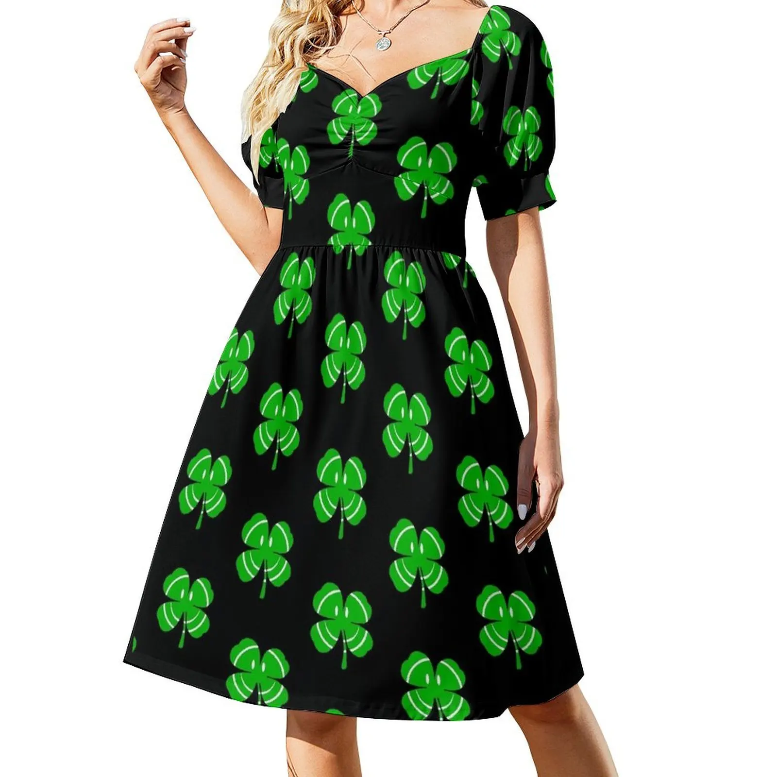 

Happy Irish Shamrock Short Sleeved Dress Women's long dress birthday dress for women