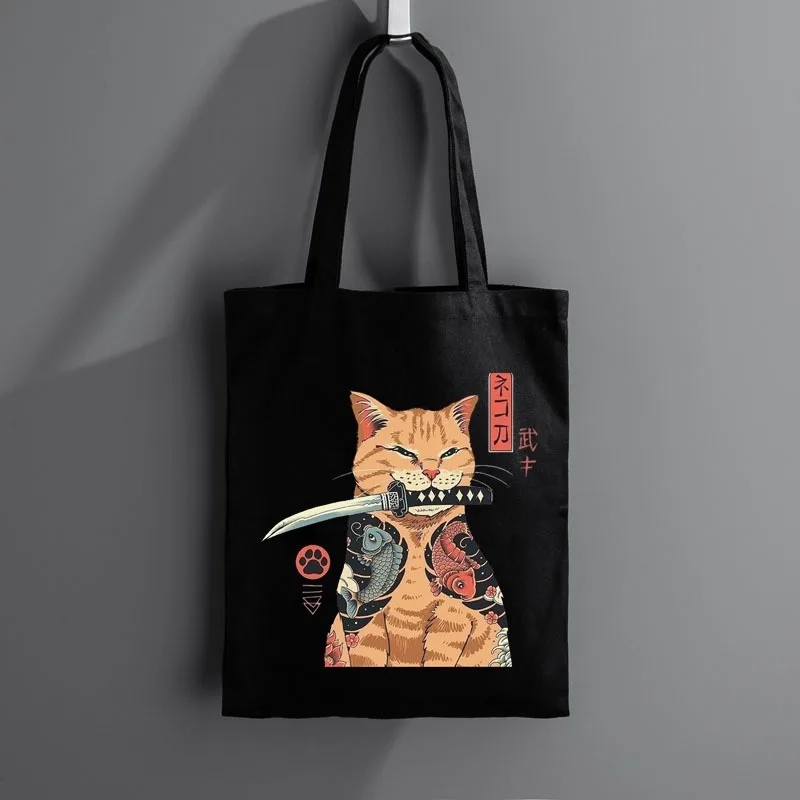

Japanese Cat Pattern Yoga Tote Bag Canvas Shoulder Bag Reusable Eco Friendly Gym Sack Ideal for Yoga Office Commute