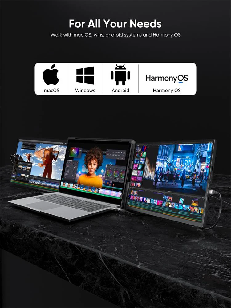 Dopesplay 14,1-Zoll-Laptops Bildschirmverlängerung Triple Dual 1200P IPS Tragbarer Monitor für Windows PC MacBook Chrome Laptop 13,3-17,3