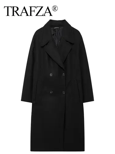 Imagen 2 del producto HH otoño nuevo abrigo suelto para mujer solapa doble botonadura chaqueta de manga larga invierno cálido grueso Vintage gabardina sólida prendas de vestir